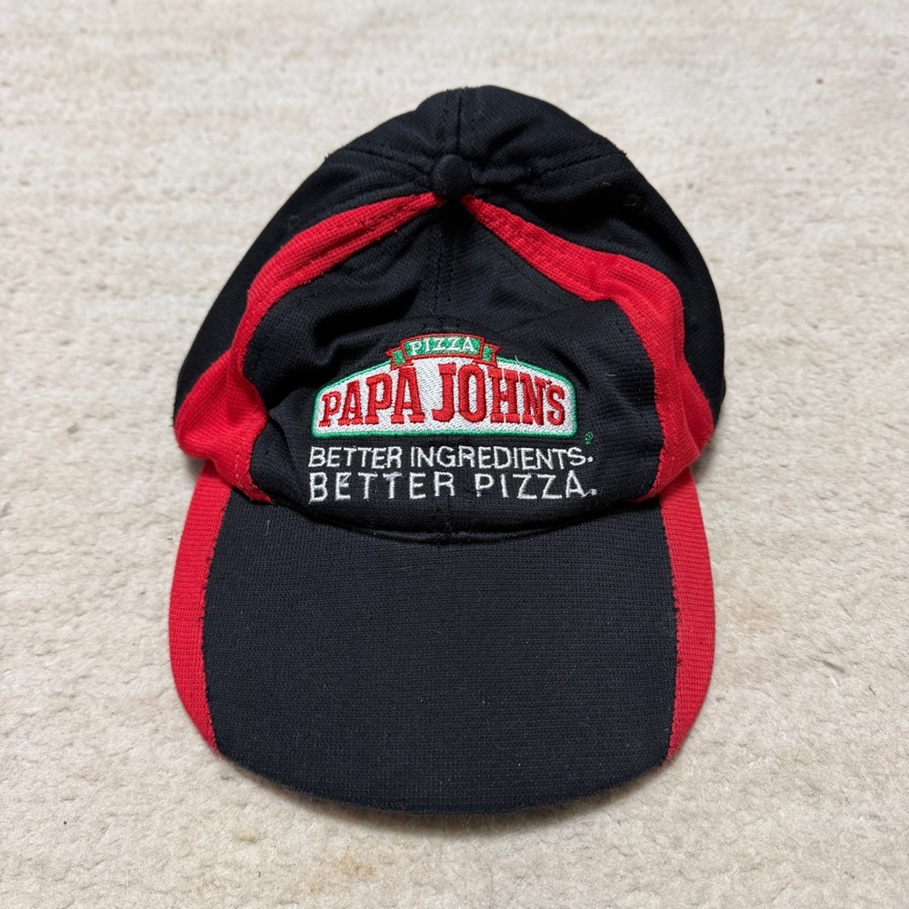 Papa John's Strapback Hat Employee Black Adjustable Embroidered Logo
